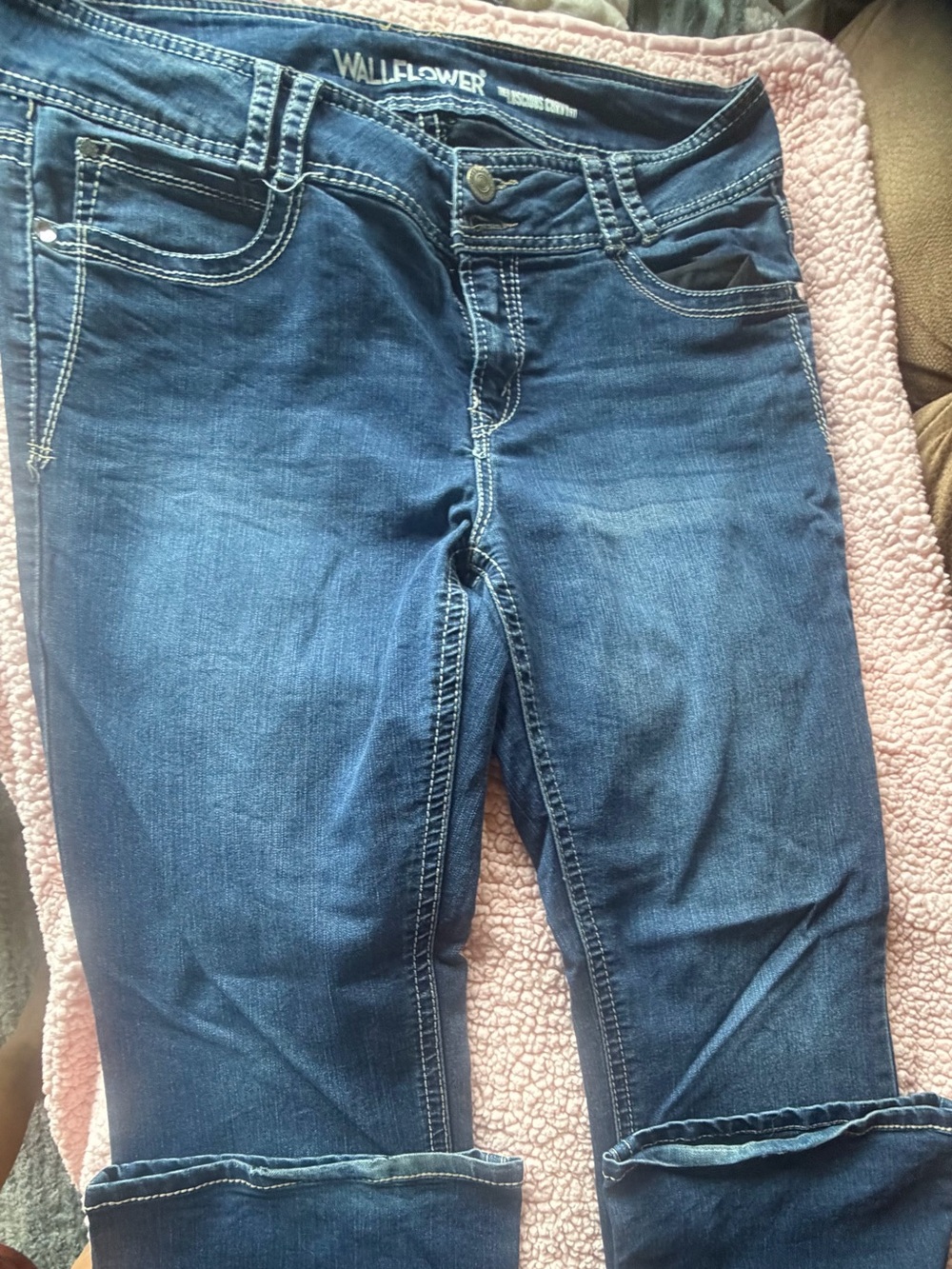 Wallflower Dark Blue Cropped Stretch Ankle Jeans